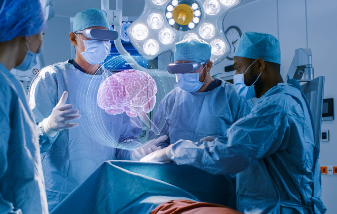 Surgeons,Wearing,Augmented,Reality,Glasses,Perform,Brain,Surgery,With,Help